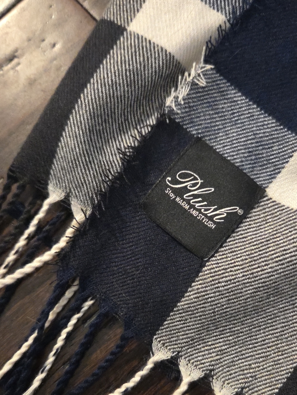 Lush Black and White Plaid Fringe Scarf - Picture 3 of 4